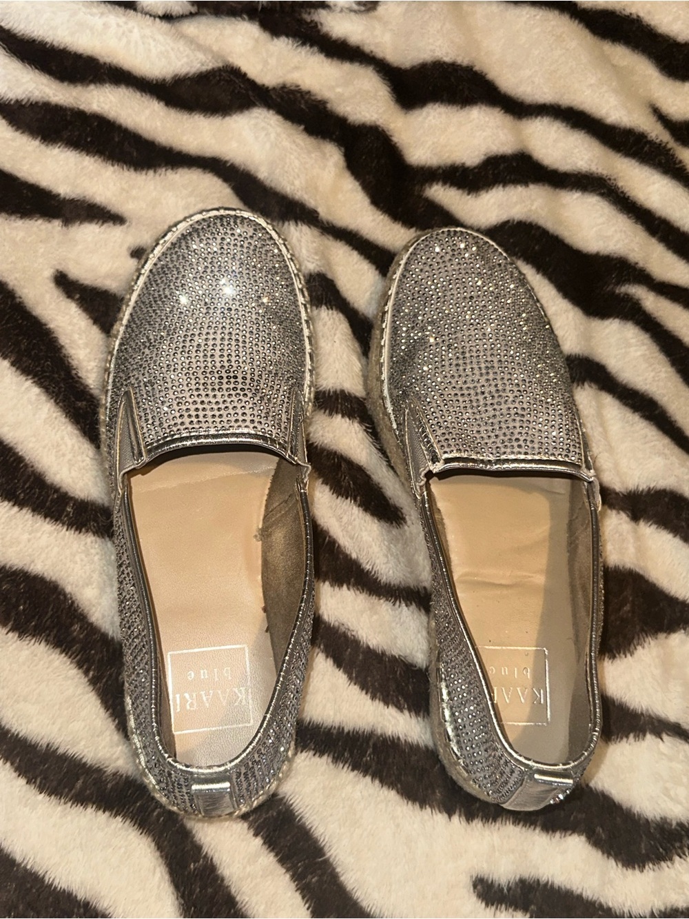 Kaari Blue Silver Crystal Slip-On Loafers